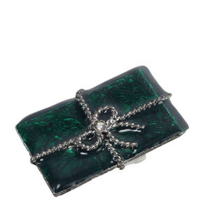 Vintage Green Gift Box Shaped Rhinestone Brooch Pin Holiday Statement Jewelry